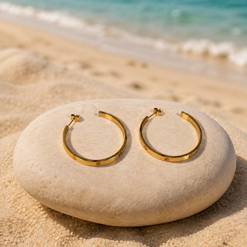 Women's gold stainless steel designer-inspired hoop earrings from 876luxe